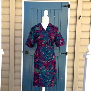 Vintage Georgiou 100% Silk 2 piece Set With Top and  skirt Women’s Size M